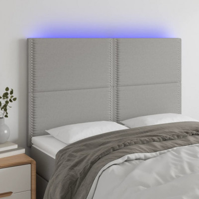 vidaXL Tăblie de pat cu LED, gri deschis, 144x5x118/128 cm, textil foto