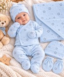 Cumpara ieftin Set bebeluși 5 piese albastru cu model stelute, bumbac 100% (Marime
