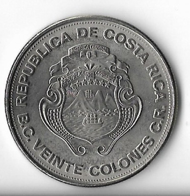 Moneda 20 colones 1975 - Costa Rica, comemorativa foto