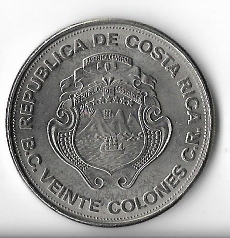 Moneda 20 colones 1975 - Costa Rica, comemorativa