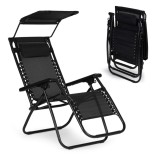 Cumpara ieftin Șezlong pliabil cu copertină negru