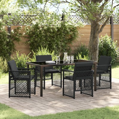 Set Masă Grădină 5 Piese Căptușite Negru Poly Rattan foto
