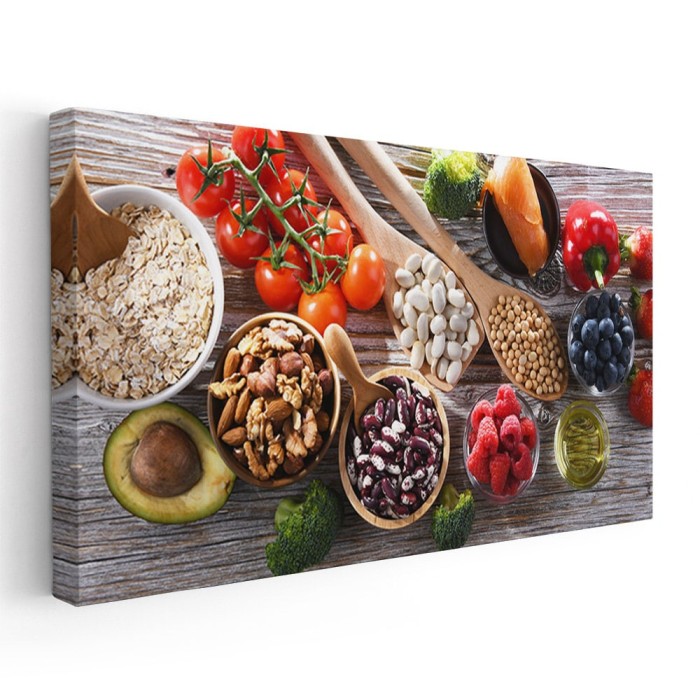 Tablou fructe legume cereale multicolor 2079 Tablou canvas pe panza CU RAMA 60x120 cm