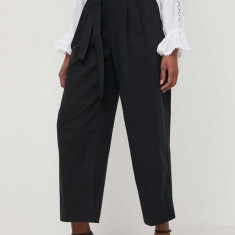BOSS pantaloni femei, culoarea negru, lat, high waist 50505609