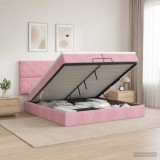 Cumpara ieftin Pat Ottoman cu Saltea si LED Roz 200 x 200 cm Catifea