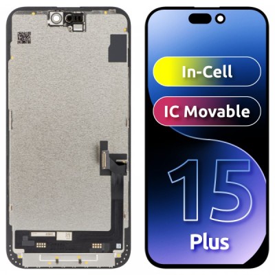Display cu Touchscreen JK pentru Apple iPhone 15 Plus, cu Rama, Versiune LCD In-Cell IC Movable, Negru foto