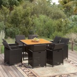 VidaXL Set mobilier de grădină cu perne, 9 piese, negru, poliratan