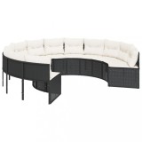 Canapea de gradina cu perne, rotunda, negru, poliratan