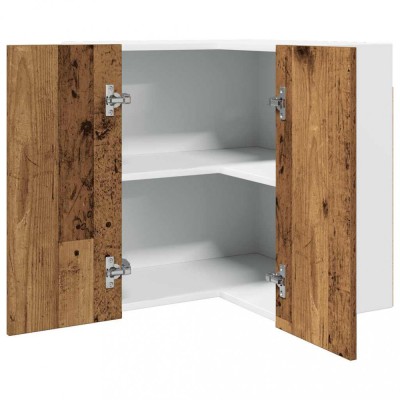 Gossi dulap suspendat de colt, lemn vechi, 57x57x60 cm, pal foto
