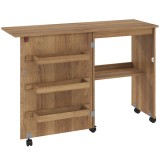 HOMCOM Masă de cusut pliabilă mobilier cusut cu blat rabatabil, coșuri de depozitare, etajeră deschisă și roți, maro | Aosom Romania