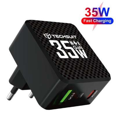 Techsuit - Premium Wall Charger Tiny Series (CHPD173) - GaN, USB, Type-C, Fast Charge, PD35W - Black foto