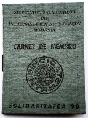 O.105 CARNET DE MEMBRU SINDICATUL SALARIATILOR UZINA INTREPRINDEREA NR. 2 BRASOV foto