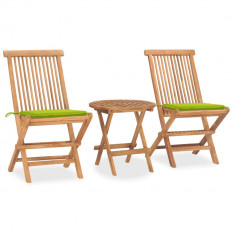 Set mobilier exterior pliabil cu perne, 3 piese, lemn masiv tec