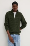 Superdry pulover din amestec de lana barbati, culoarea verde, călduros, cu guler, M6110639A-1DT
