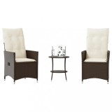 Gossi set bistro cu perne, 3 piese, maro, poliratan