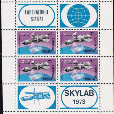 ROMANIA 1974 LP 867 a SKYLAB BLOC DE 4 MARCI SI 4 VINIETE DIFERITE MNH