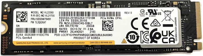 SSD Samsung PM9A1, MZ-VL22560, 256GB ,PCIe Gen4x4, bulk, format NVMe M.2 2280