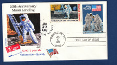 Timbre SUA, FDC, 1989 | Aniversare 20 de ani Apollo, cu 2 valori | Cosmos, NASA foto