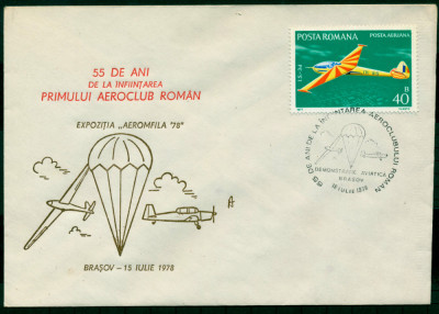 1978 55 DE ANI DE LA INFIINTAREA PRIMULUI AEROCLUB ROMAN, stampilografie foto