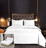 Cumpara ieftin Lenjerie Pat Damasc Alb 4 Piese Cu Elastic Bumbac 180x200 cm