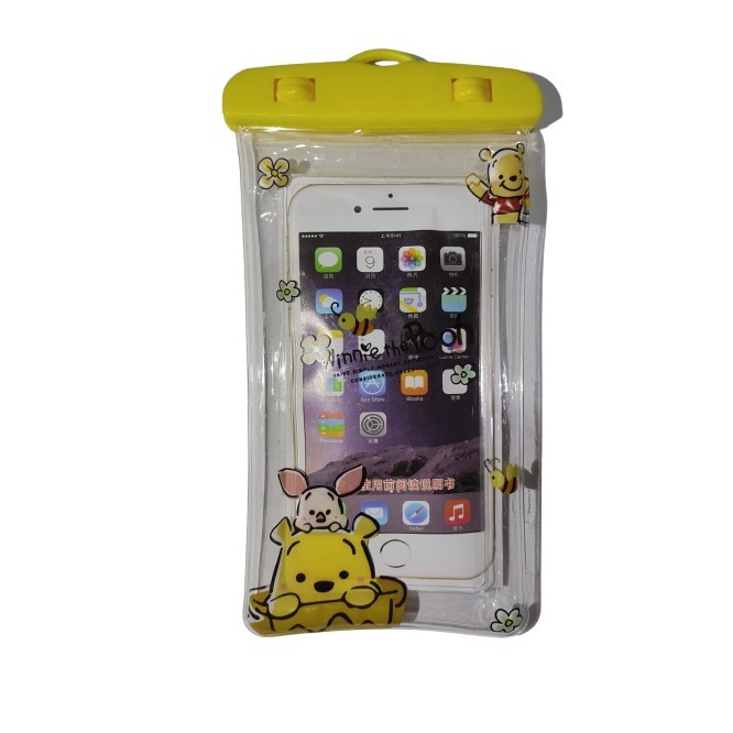 Husa subacvatica kids waterproof flippy, snowproof, universala, cu snur, pentru telefon sau documente, bear, galben