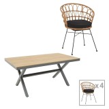 Cumpara ieftin Set de 5 buc masa si scaune de gradina Thorio Felicia aluminiu antracit si placaj nuanta naturala 160x90x75 cm