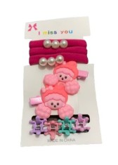 Set 9 Accesorii de Par pentru Fete, elastice, clestisori si agrafe, Fuchsia