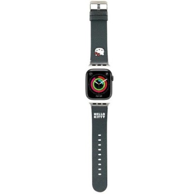Curea pentru Apple Watch 1/2/3/4/5/6/7/8/9/10/SE/SE 2 (38/40/41/42mm) - Hello Kitty Strap Leather Kitty Head (HKAWMPGKHK) - Black foto