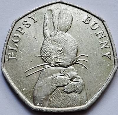 50 pence 2018 Marea Britanie, Flopsy Bunny, km#1553 foto