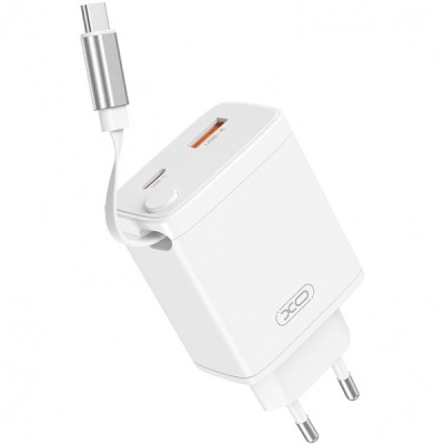 Incarcator Retea Cu Cablu USB-C XO Design CE31, 30W, 3A, 1 x USB-A - 1 x USB-C, Alb foto