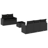 Set mobilier de gradina cu perne, 6 piese, negru, poliratan