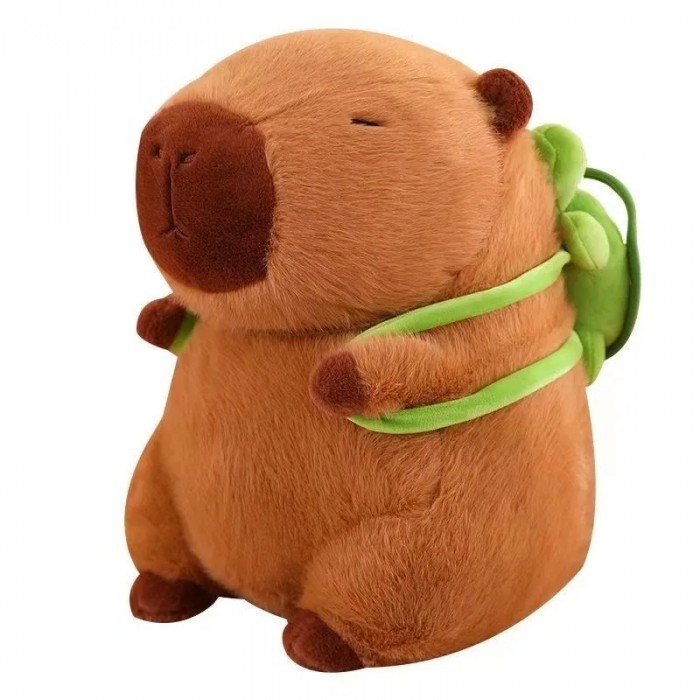Jucarie de plus KAPIBARA, Maro, cu Rucsac Verde, 25 cm