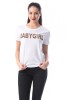 Tricou Dama Casual Alb, Decolteu Rotund, Maneci Scurte, Inscriptie Bust. Poliester &amp; Spandex. Marimi S/M, M, L, XL