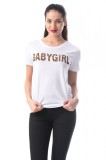 Tricou Dama Casual Alb, Decolteu Rotund, Maneci Scurte, Inscriptie Bust. Poliester &amp; Spandex. Marimi S/M, M, L, XL