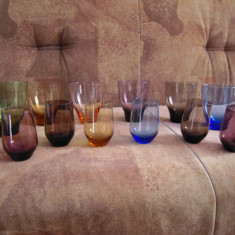 LOT de 6 pahare sticla colorata (unul 200ml., 5 de 150ml.) + 6 pahare de 100ml.