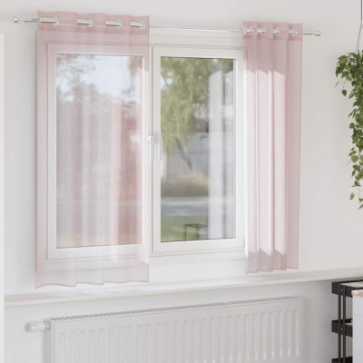 vidaXL Perdele Voile cu Oelii 2 buc Roz deschis 140x175 cm foto