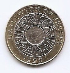 Jersey 2 Pounds 1998 - Elizabeth II, Bimetalica, 28.4 mm KM-102 UNC !!!