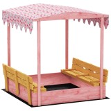 AIYAPLAY Ladă de Nisip pentru Copii 3-6 Ani cu Acoperiș cu Flamingo, Scaune Pliabile, Capac și Husă Incluse, Ladă de Joacă din Lemn de Brad, 134,5x127