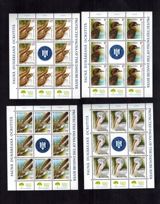 Romania 2010 Fauna Ocrotita Delta Minicoli 8 timbre vinieta Serie MNH LP 1868 c