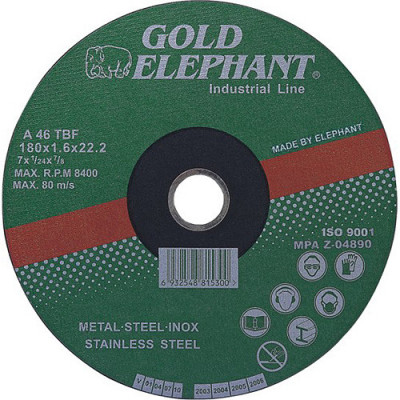 Gold Elephant 41AA 115x1,0x22,2 mm, disc de tăiere pentru metal și oțel inoxidabil A46TBF foto
