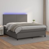 VidaXL Pat cu arcuri, saltea și LED, gri, 160x200 cm, piele ecologică 3135835