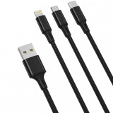 Cablu Incarcare USB - Lightning / USB Type-C / MicroUSB XO Design NB173, 1.2 m, 3in1, 2.4A, Negru