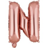 Balon folie metalizata litera n, flippy, 40 cm, umflati cu heliu sau aer, ambalaj individual, pai inclus, rose gold