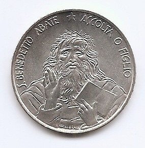 San Marino 1000 Lire 1980 (Saint Benedict) Argint 14.6 g/835, 31.4 mm KM-112 (1) foto