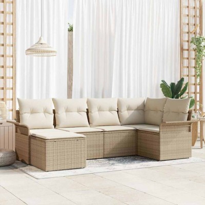 vidaXL Set de canapele pentru grădină cu pernă 6 pcs Bej Rattan poli 3354100 foto