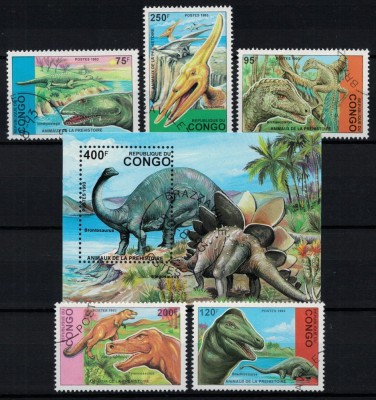 CONGO 1993 - Animale preistorice / serie completa + colita foto