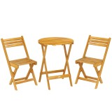 Outsunny Set bistro pliant 3 piese din lemn de acacia cu masă rotundă și 2 scaune, fără asamblare, 60x60x75cm, Natural | Aosom Romania