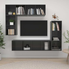vidaXL Set de dulapuri TV, 4 piese, gri extralucios, lemn prelucrat