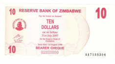 ZIMBABWE 10 DOLLAR / 2007. UNC. foto