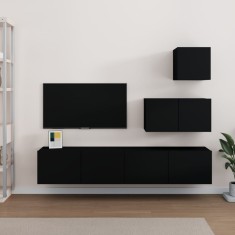 vidaXL Set dulap TV, 4 piese, negru, lemn prelucrat